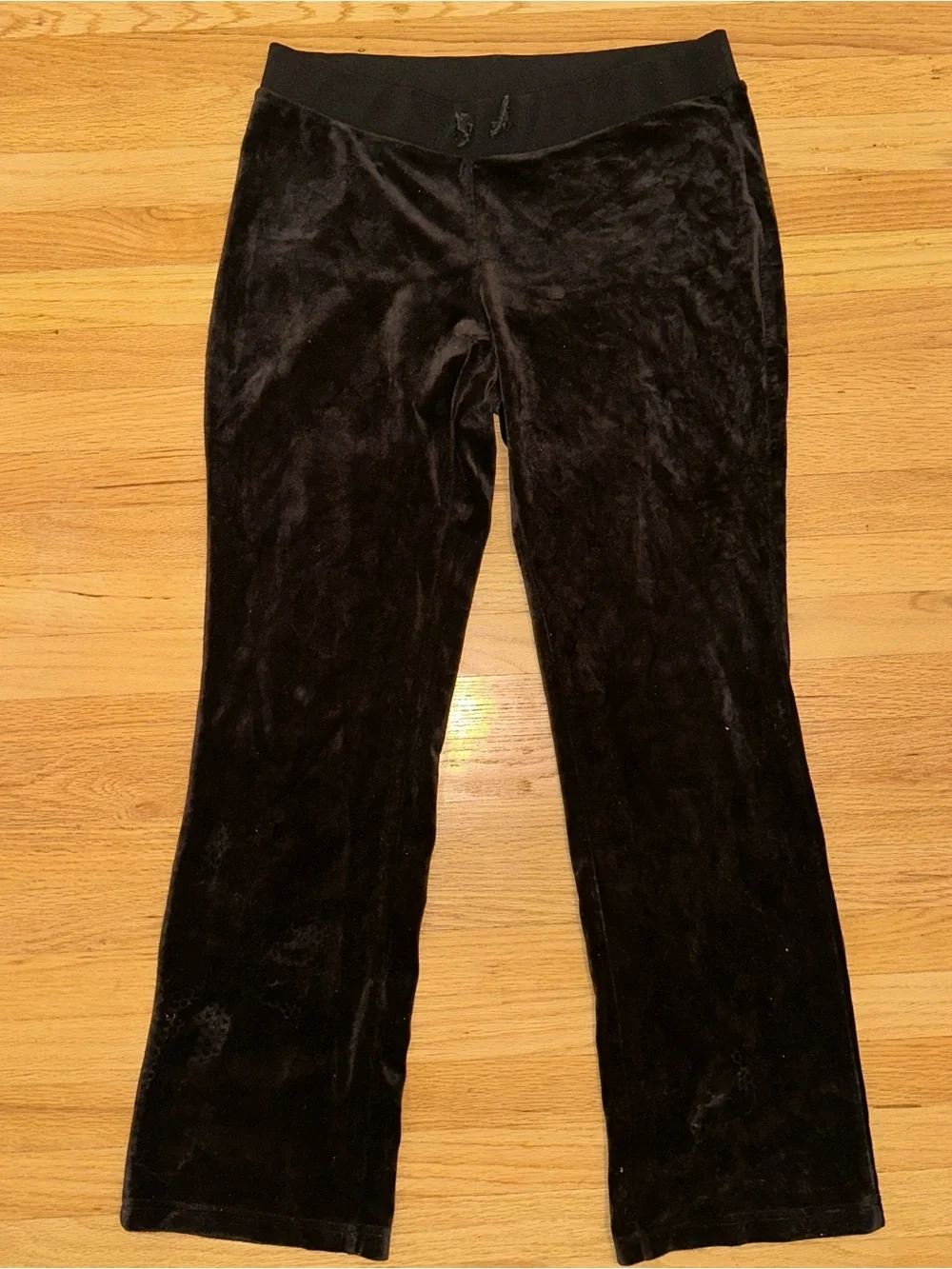 Y2K Distressed Juicy Couture Black Rhinestone Velour Pants - Picture 2 of 10